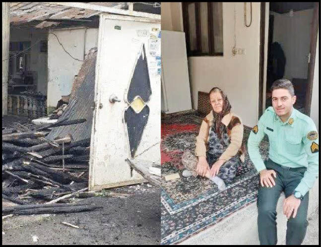 پلیس جوان، زن سالخورده را از میان آتش نجات داد